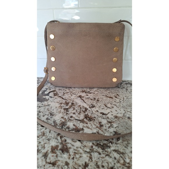Hammitt Handbags - Hammitt Los Angeles Taupe Pebbled Leather Crossbody Bag Gold Rivets Red Lining